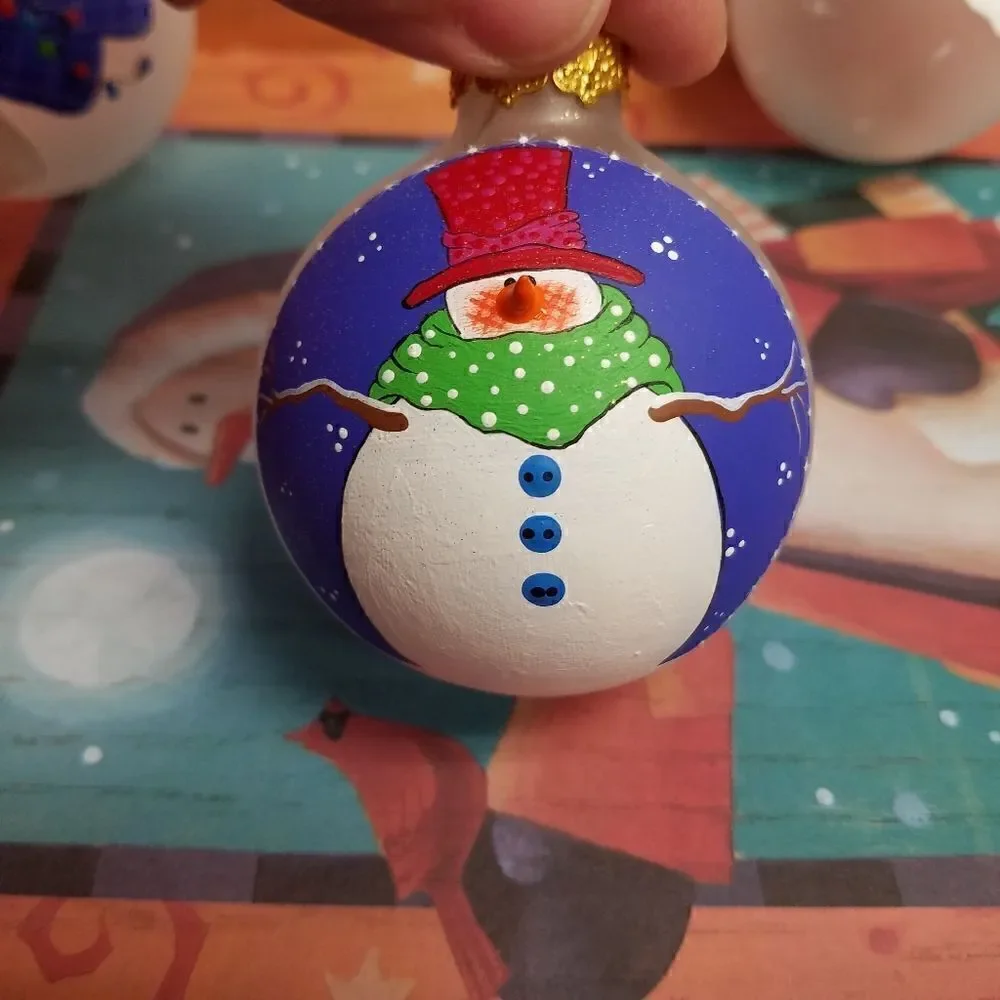 Set of 3  Hand painted 3D snowman ornaments. Aprox 8